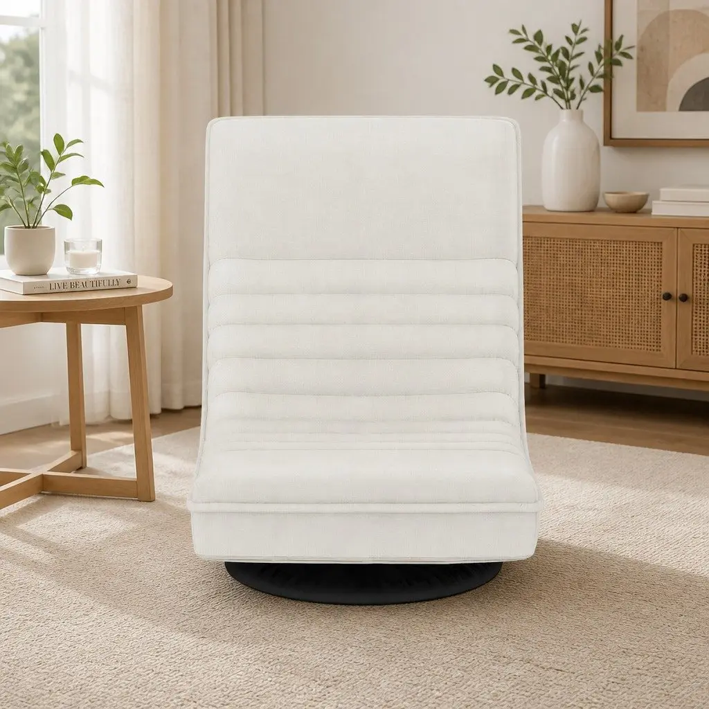 Floor Lounge Chair White Swivel Recliner Foldable 360-Degree Rotation