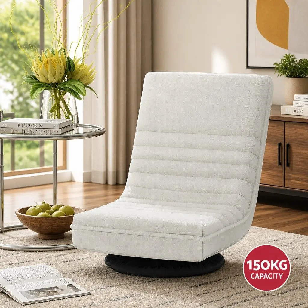 Floor Lounge Chair White Swivel Recliner Foldable 360-Degree Rotation