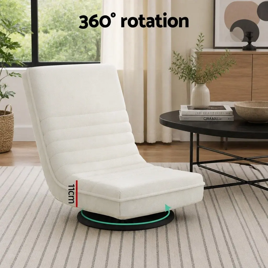 Floor Lounge Chair White Swivel Recliner Foldable 360-Degree Rotation