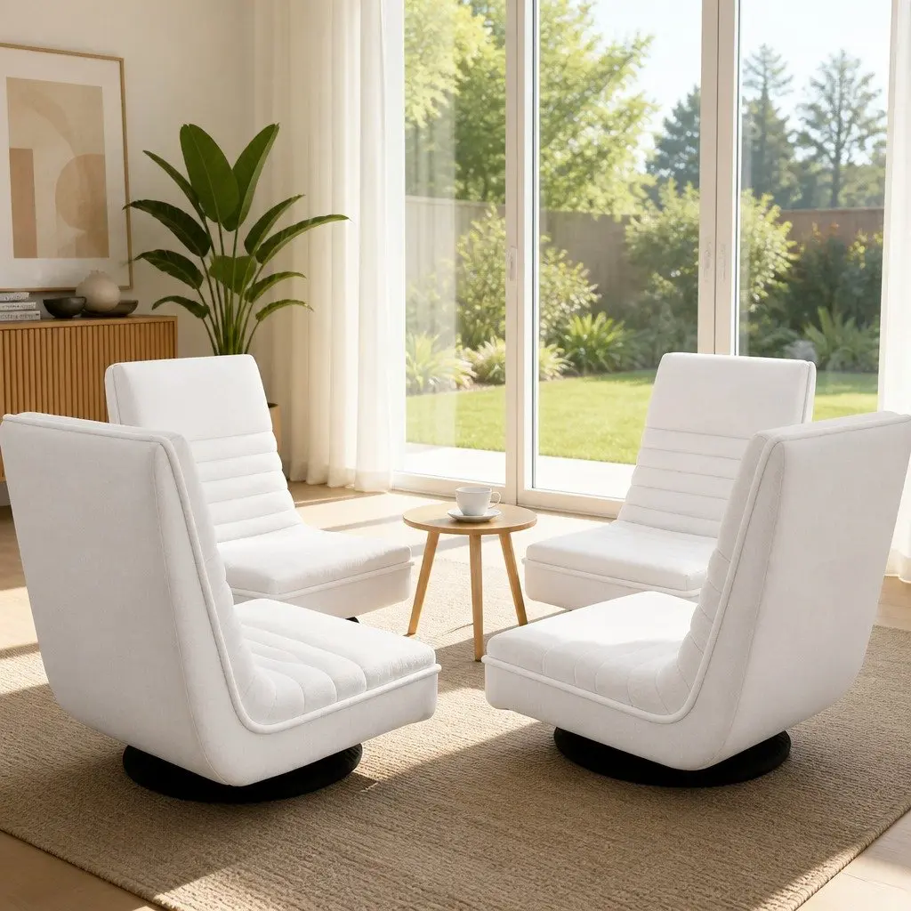 Floor Lounge Chair White Swivel Recliner Foldable 360-Degree Rotation