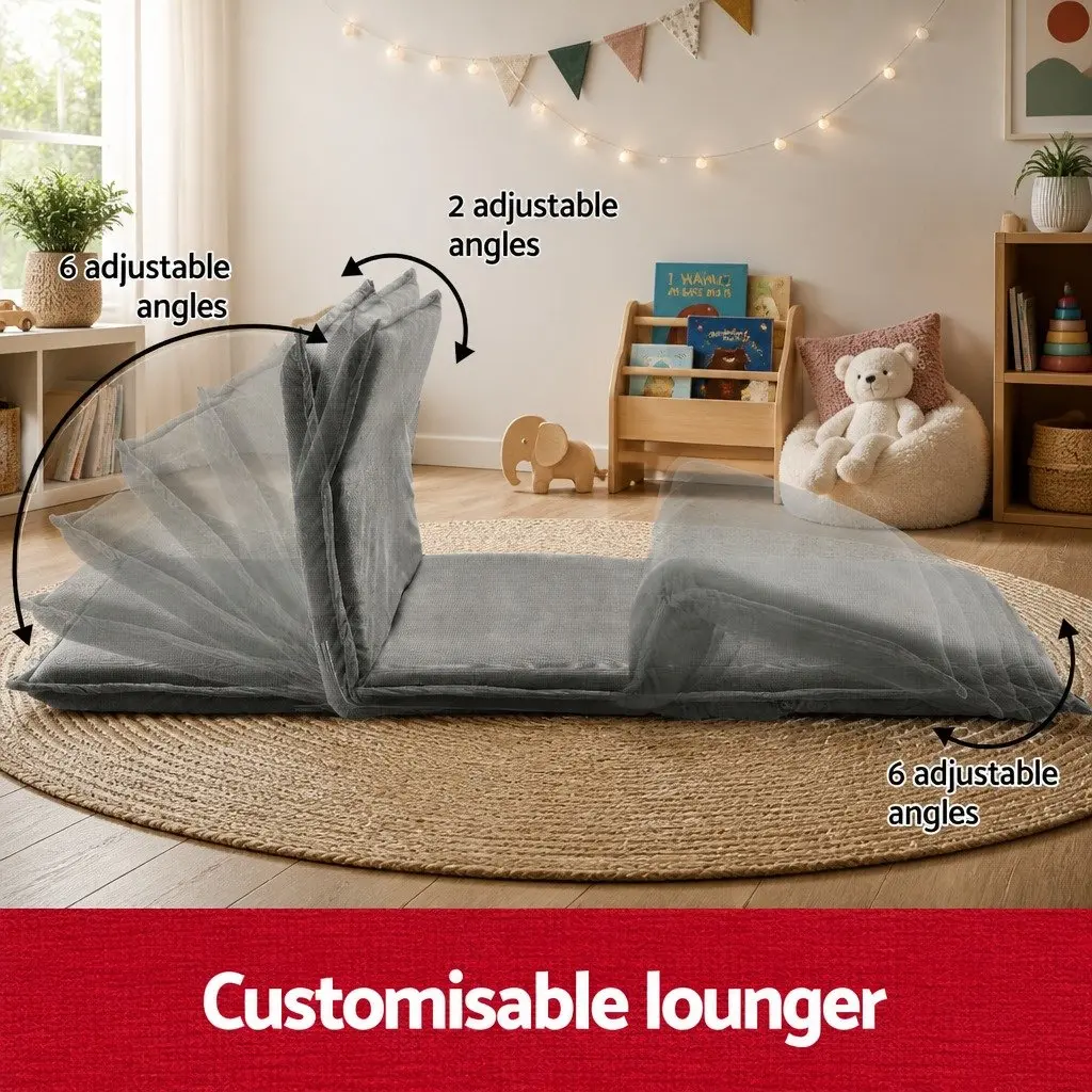 Floor Lounge Sofa Bed Grey Foldable Adjustable 2-Seater High-Resilience Foam Metal Frame
