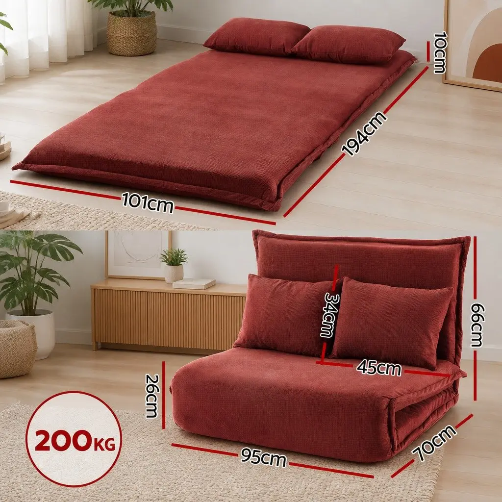 Floor Lounge Sofa Bed Orange 2 Seater Foldable Adjustable Recliner