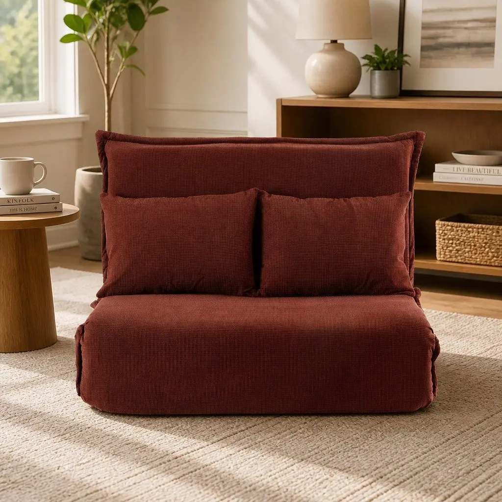Floor Lounge Sofa Bed Orange 2 Seater Foldable Adjustable Recliner