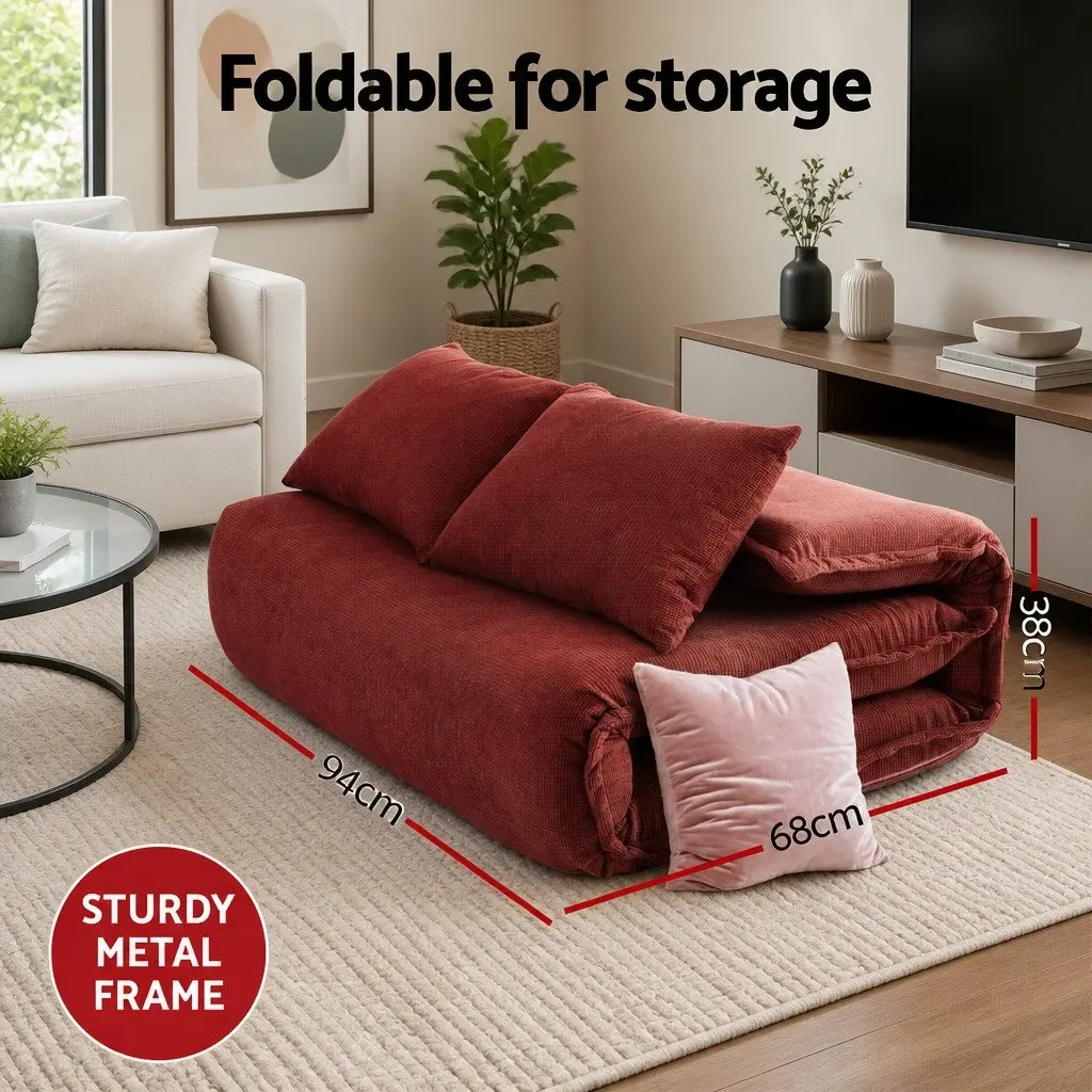 Floor Lounge Sofa Bed Orange 2 Seater Foldable Adjustable Recliner