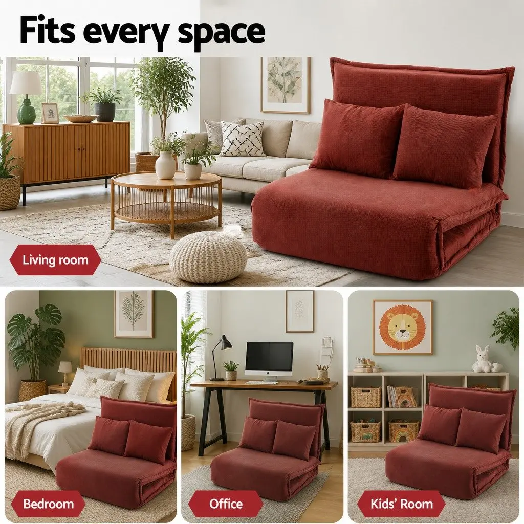 Floor Lounge Sofa Bed Orange 2 Seater Foldable Adjustable Recliner