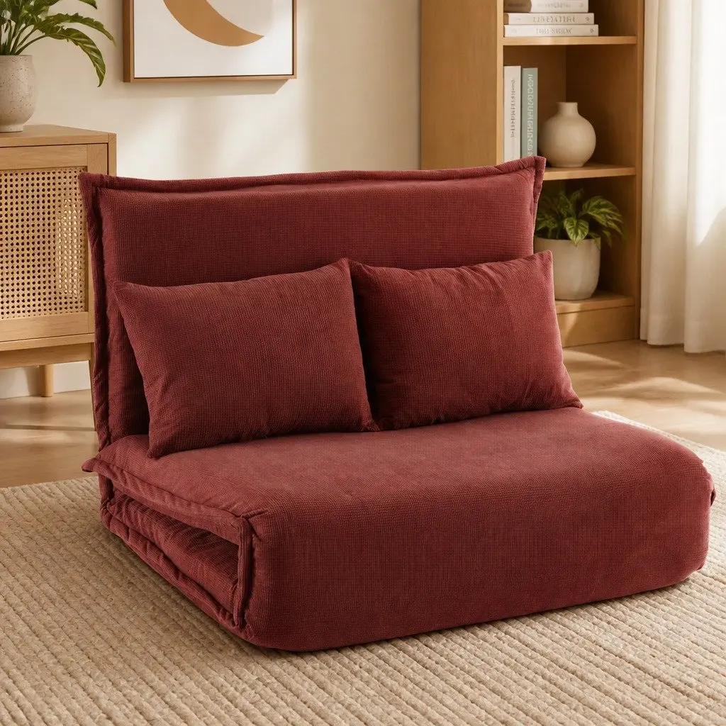 Floor Lounge Sofa Bed Orange 2 Seater Foldable Adjustable Recliner