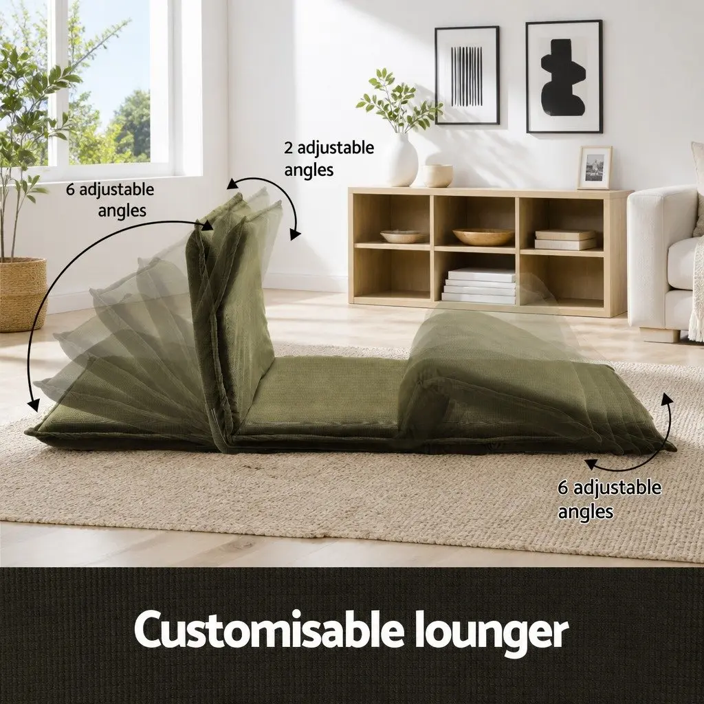 Floor Lounge Sofa Bed Chair Green 2-Seater Adjustable Backrest with Marble Effect Side Table