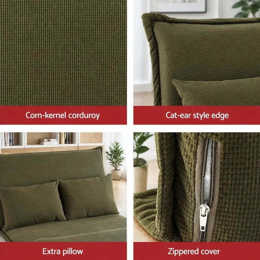 Floor Lounge Sofa Bed Chair Green 2-Seater Adjustable Backrest with Marble Effect Side Table