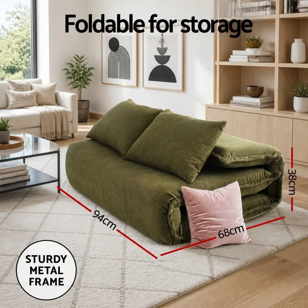 Floor Lounge Sofa Bed Chair Green 2-Seater Adjustable Backrest with Marble Effect Side Table