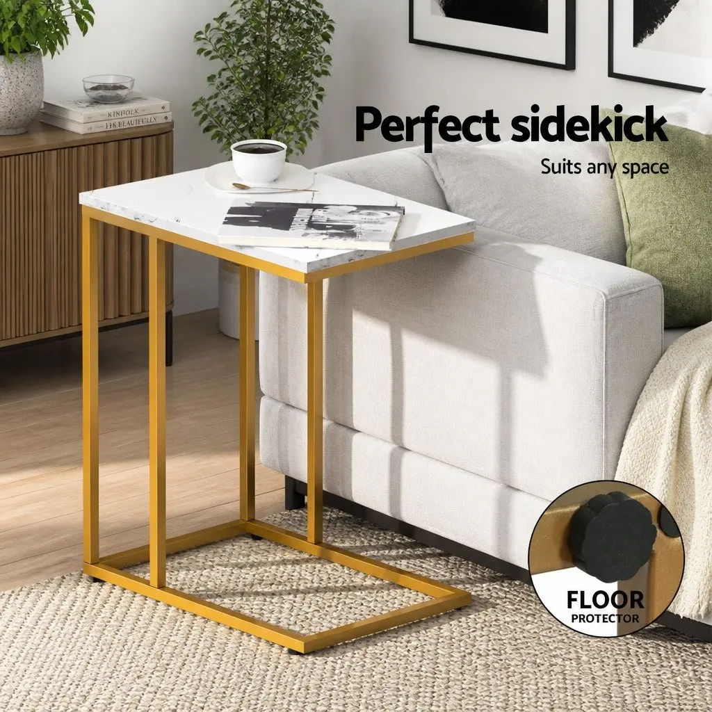 Floor Lounge Sofa Bed Chair Green 2-Seater Adjustable Backrest with Marble Effect Side Table