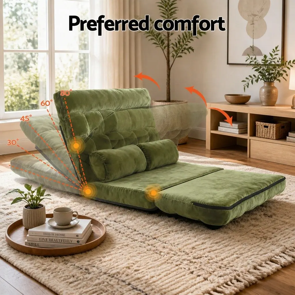 Green Adjustable Recliner Sofa Bed Floor Lounge 2 Seater Foldable with Storage