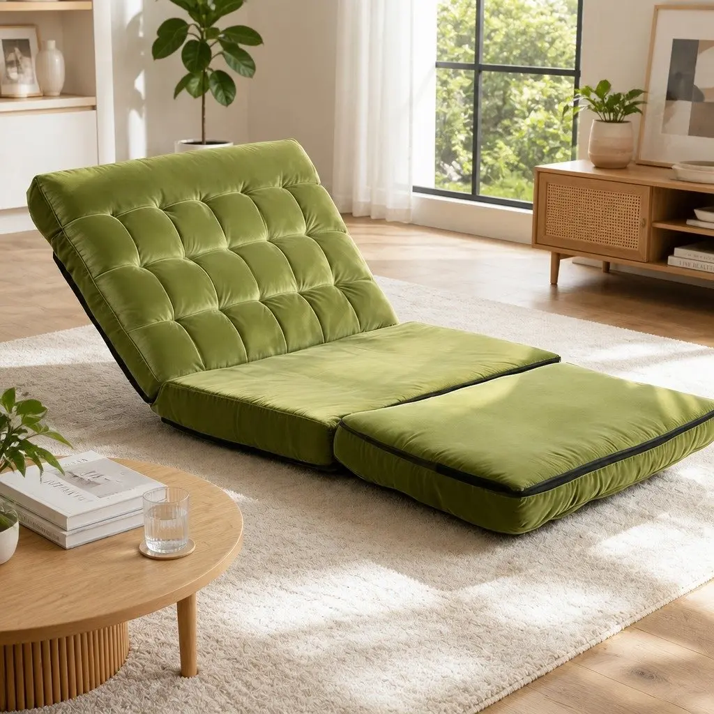 Green Adjustable Recliner Sofa Bed Floor Lounge 2 Seater Foldable with Storage