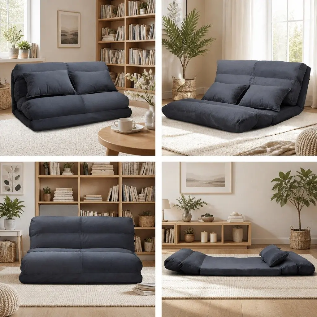 Charcoal Foldable 2-Seater Sofa Bed Adjustable 5-Position Floor Lounge Couch
