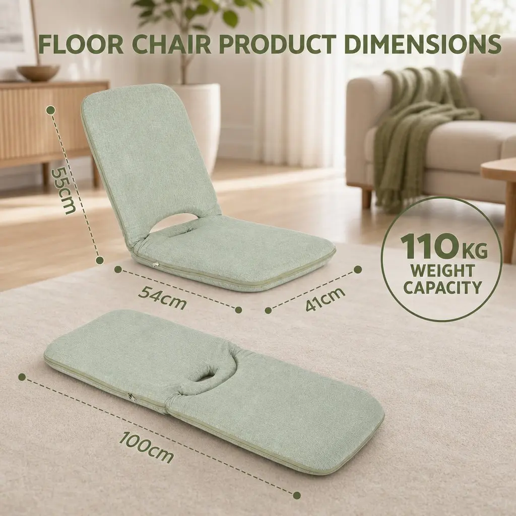 Floor Chair Green 5 Position Adjustable Foldable Lazy Sofa Single Seat