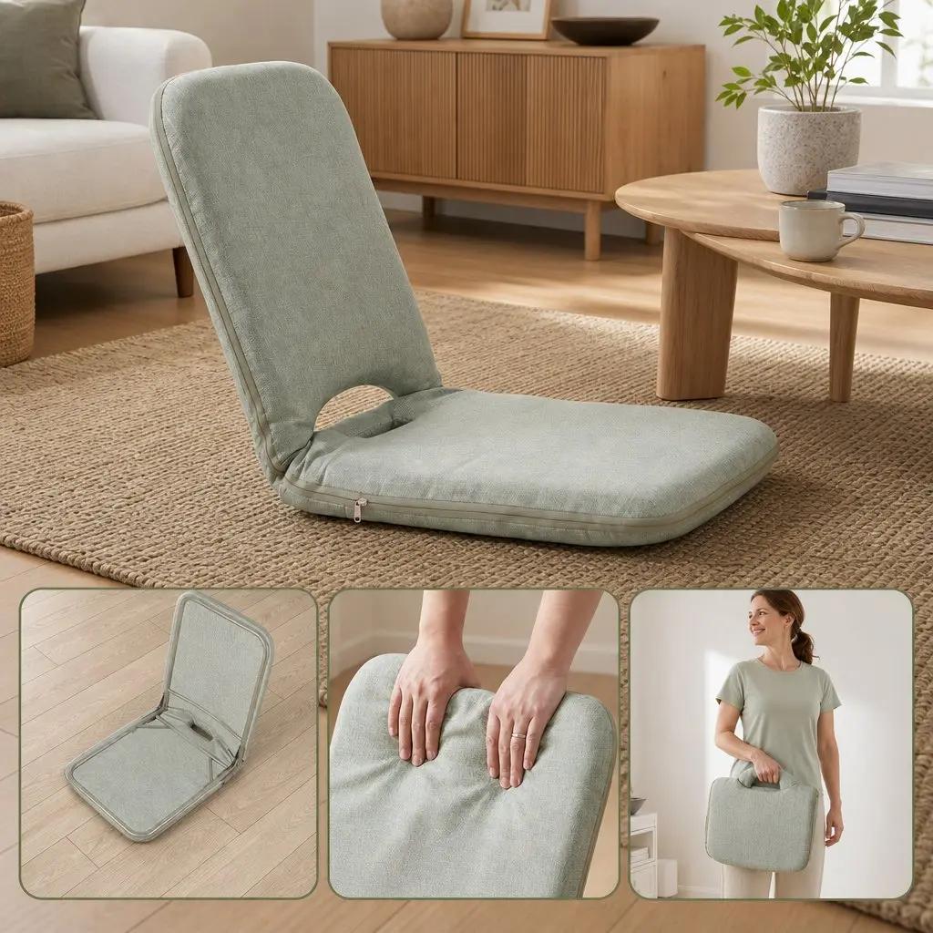Floor Chair Green 5 Position Adjustable Foldable Lazy Sofa Single Seat