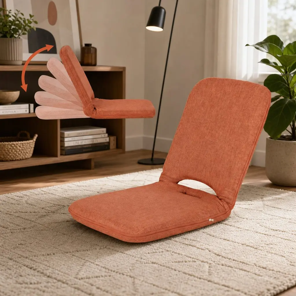 Floor Chair 5 Position Adjustable Orange Lazy Sofa Foldable Recliner Living Room