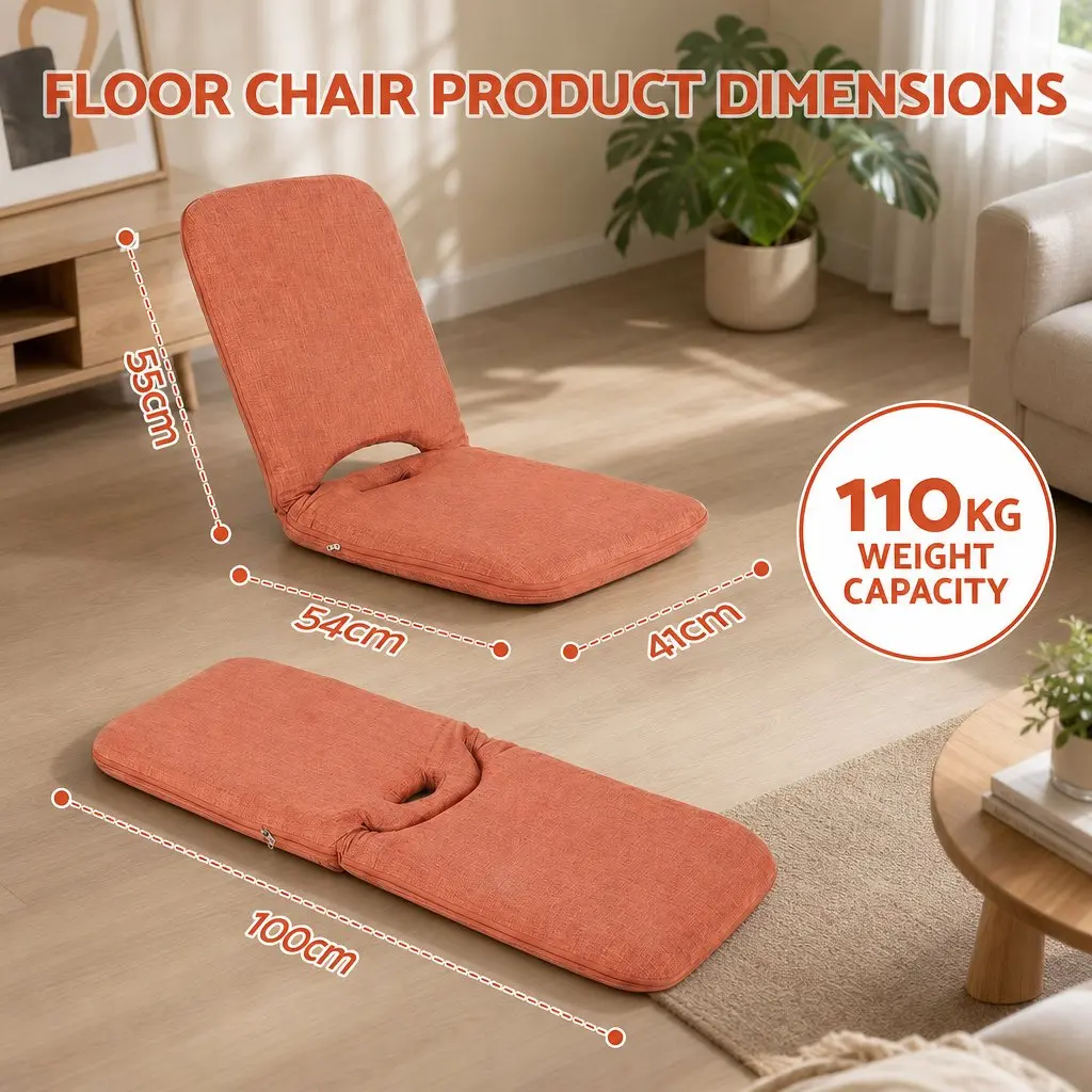 Floor Chair 5 Position Adjustable Orange Lazy Sofa Foldable Recliner Living Room