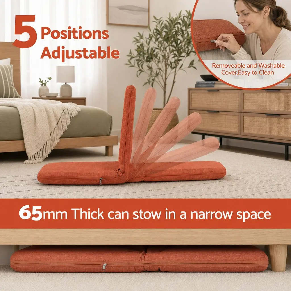 Floor Chair 5 Position Adjustable Orange Lazy Sofa Foldable Recliner Living Room
