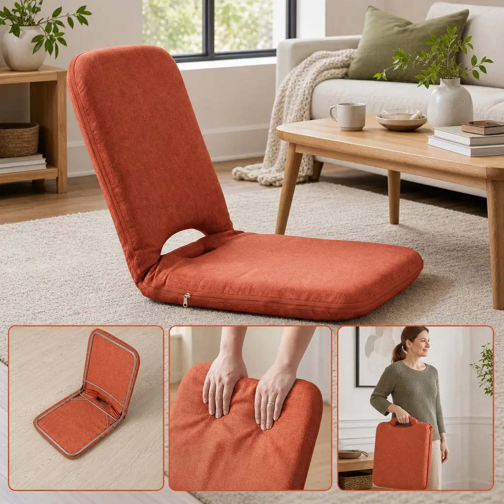 Floor Chair 5 Position Adjustable Orange Lazy Sofa Foldable Recliner Living Room
