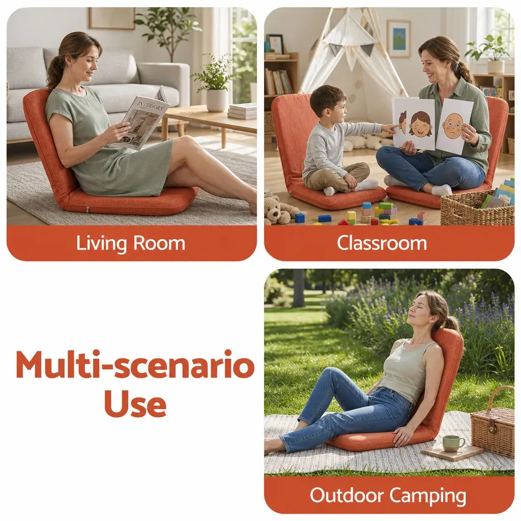 Floor Chair 5 Position Adjustable Orange Lazy Sofa Foldable Recliner Living Room