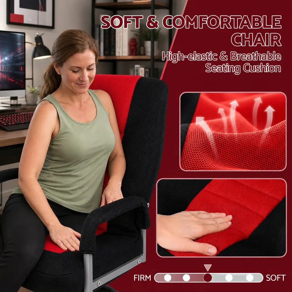 Floor Gaming Chair Black and Red 360 Swivel 6-Position Backrest Foldable