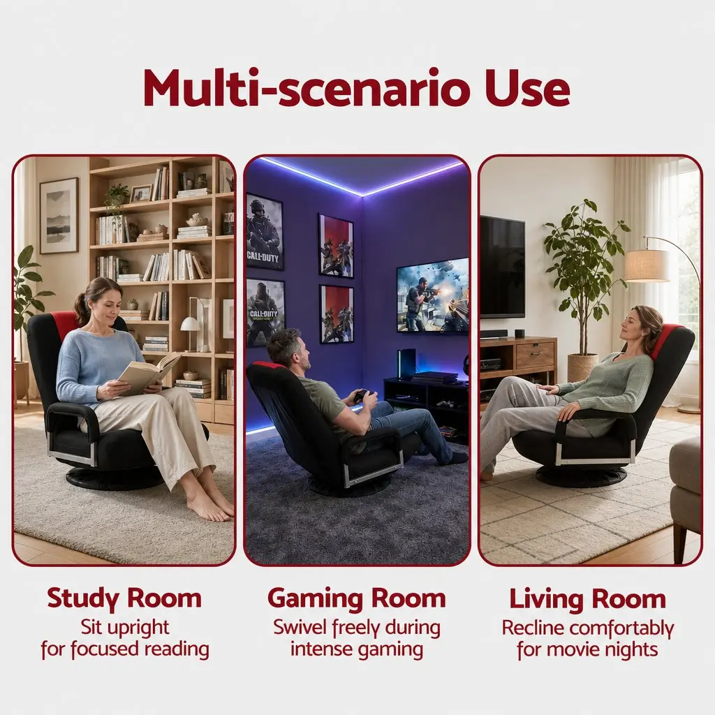 Floor Gaming Chair Black and Red 360 Swivel 6-Position Backrest Foldable