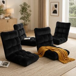 Adjustable Lounge Sofa Chair 14 Positions Recliner Bed Black Flannel Fabric