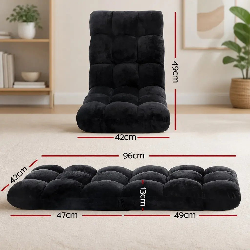 Adjustable Lounge Sofa Chair Black Flannel Fabric 14 Positions Recliner Bed