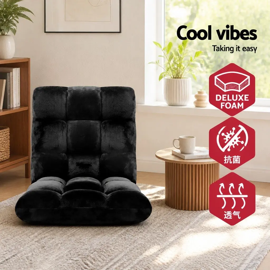Adjustable Lounge Sofa Chair Black Flannel Fabric 14 Positions Recliner Bed
