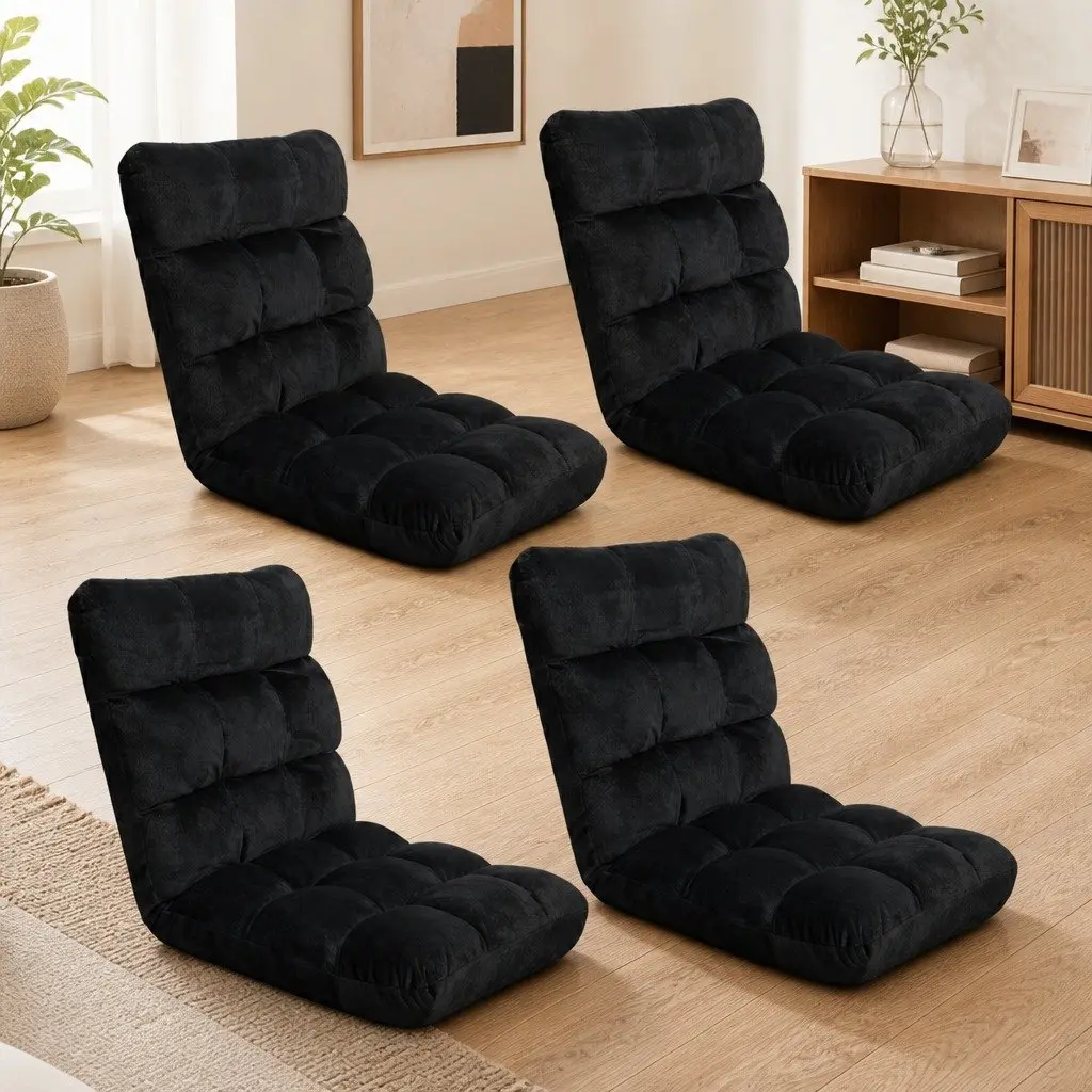 Adjustable Lounge Sofa Chair Black Flannel Fabric 14 Positions Recliner Bed