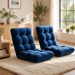 Adjustable Floor Lounge Sofa Bed Chair Navy Flannel Fabric 14 Positions Recliner