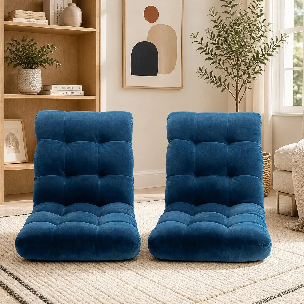 Adjustable Lounge Sofa Chair Navy Flannel Fabric 14 Positions Recliner