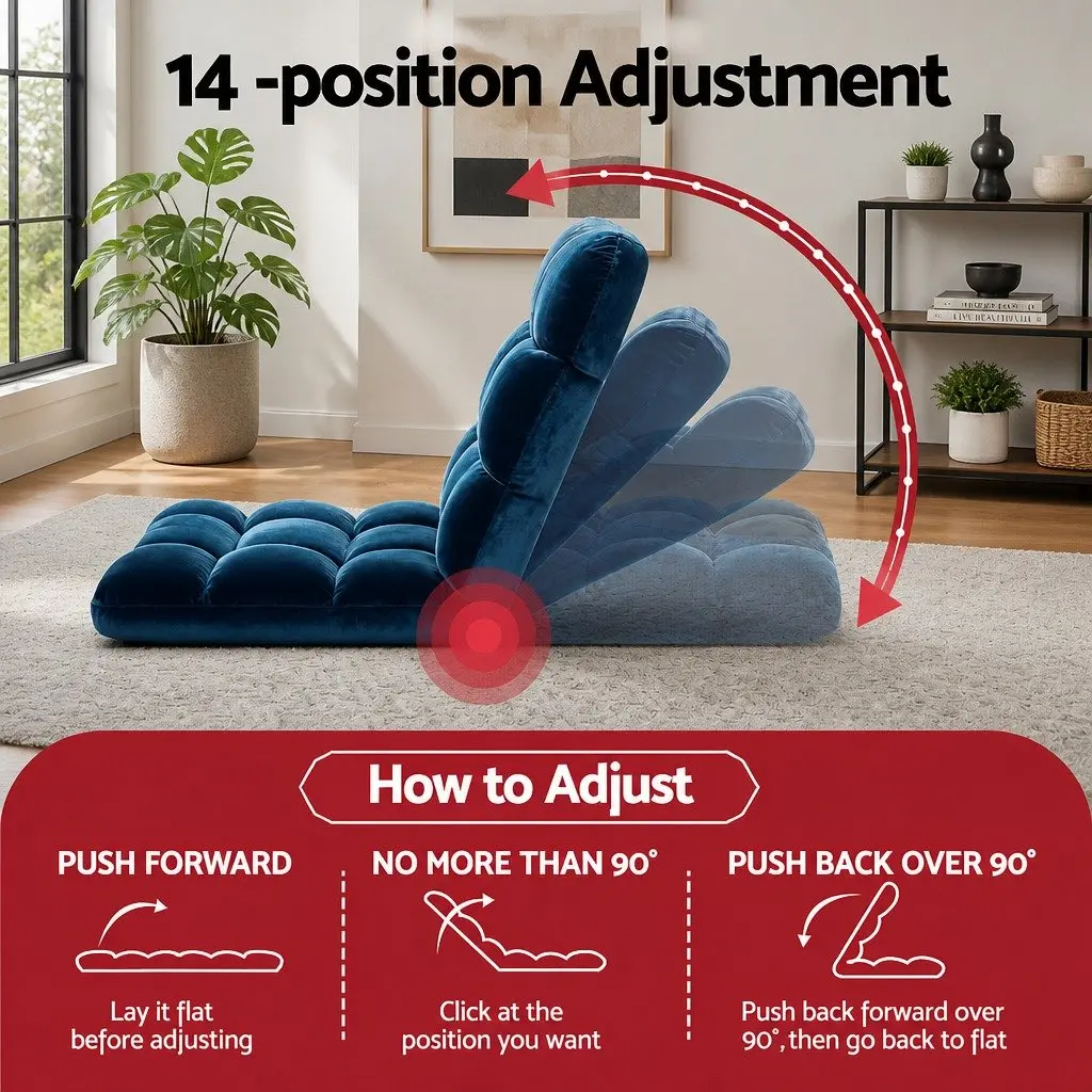 Adjustable Lounge Sofa Chair Navy Flannel Fabric 14 Positions Recliner