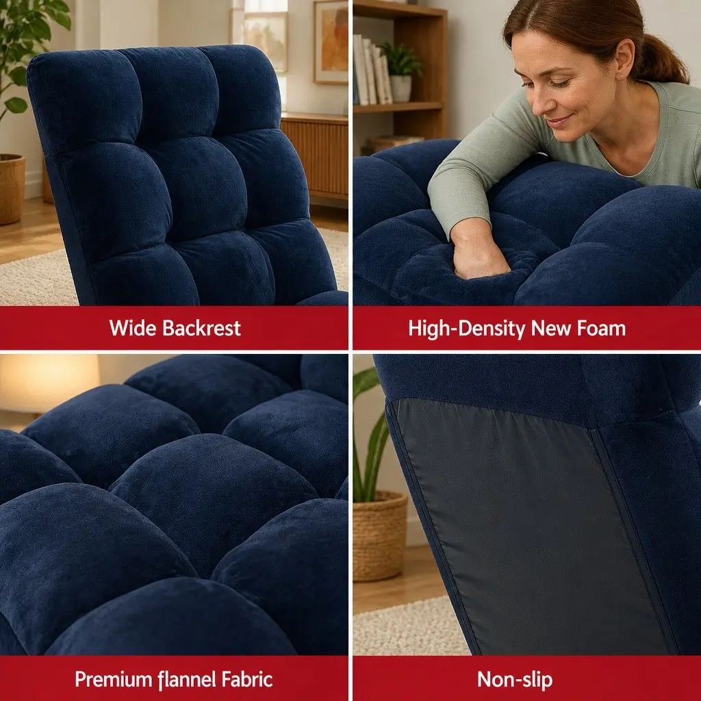 Adjustable Lounge Sofa Chair Navy Flannel Fabric 14 Positions Recliner