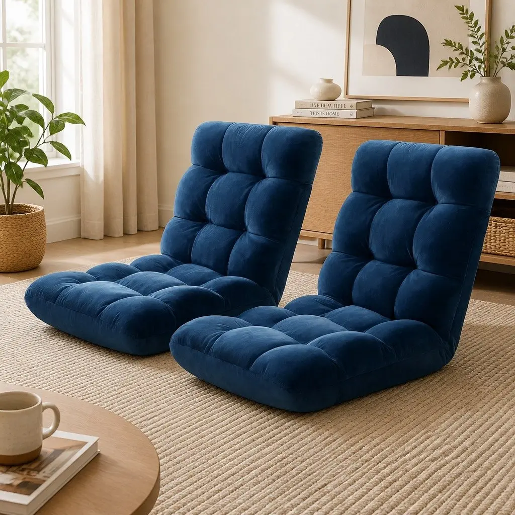Adjustable Lounge Sofa Chair Navy Flannel Fabric 14 Positions Recliner