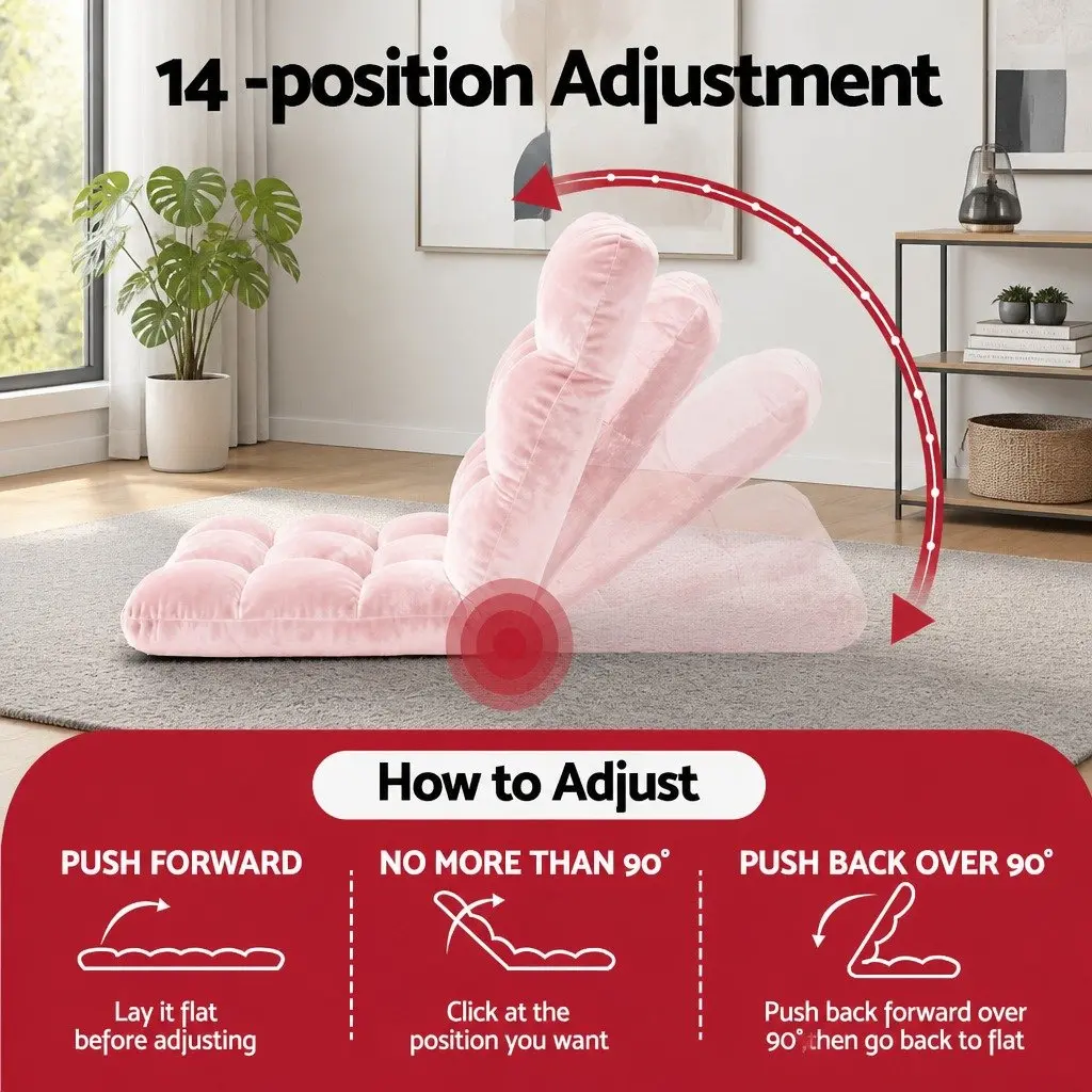 Floor Lounge Sofa Bed Chair Pink 14-Position Adjustable Recliner