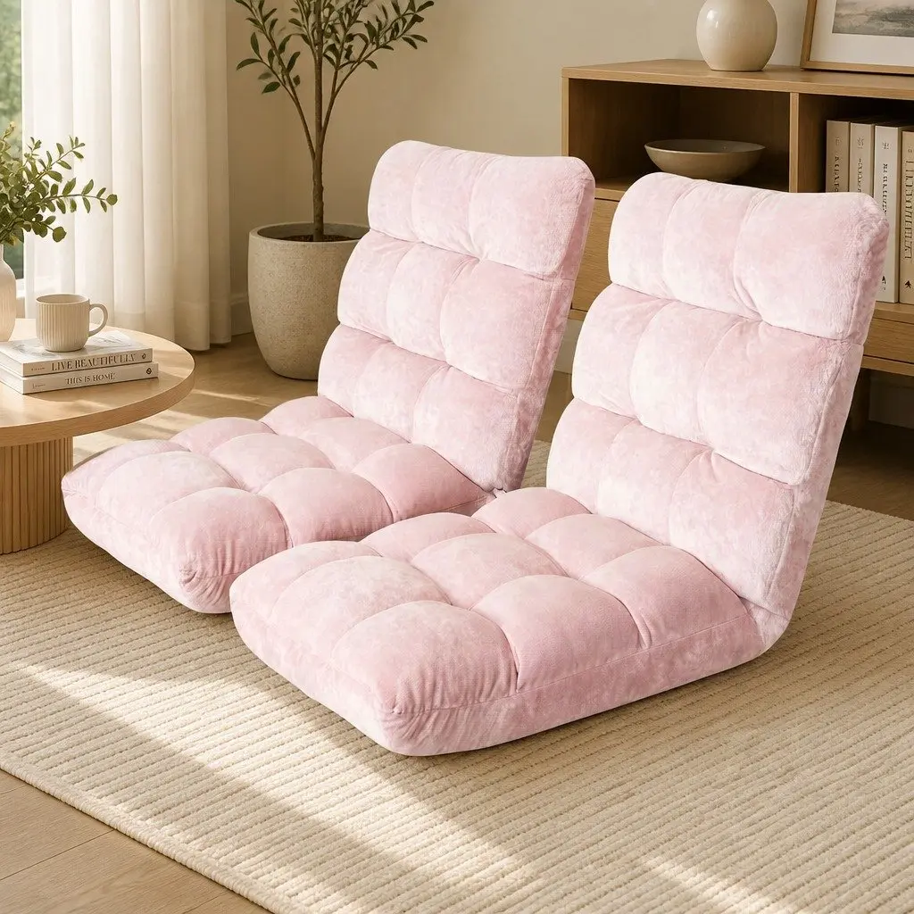Floor Lounge Sofa Bed Chair Pink 14-Position Adjustable Recliner