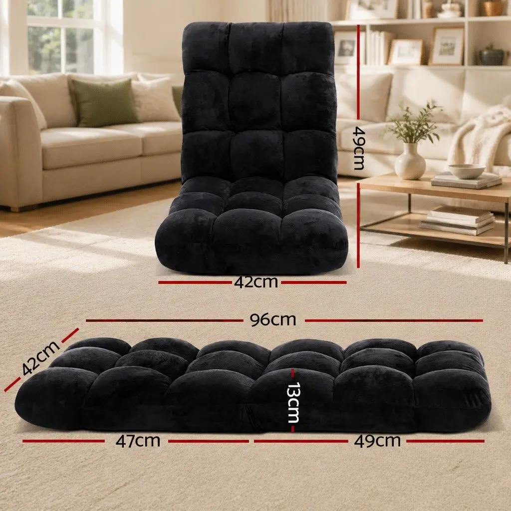 Floor Lounge Sofa Chair Black 14-Position Adjustable Recliner Flannel