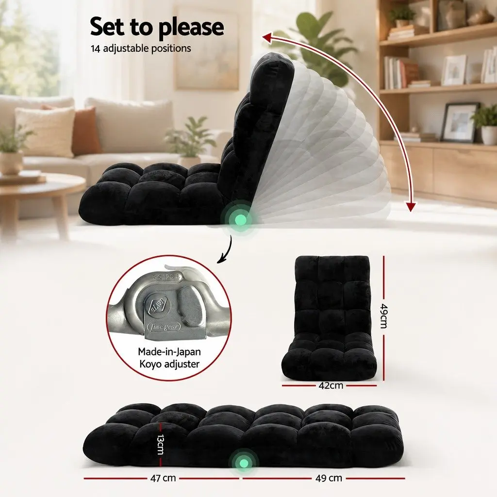Floor Lounge Sofa Chair Black 14-Position Adjustable Recliner Flannel