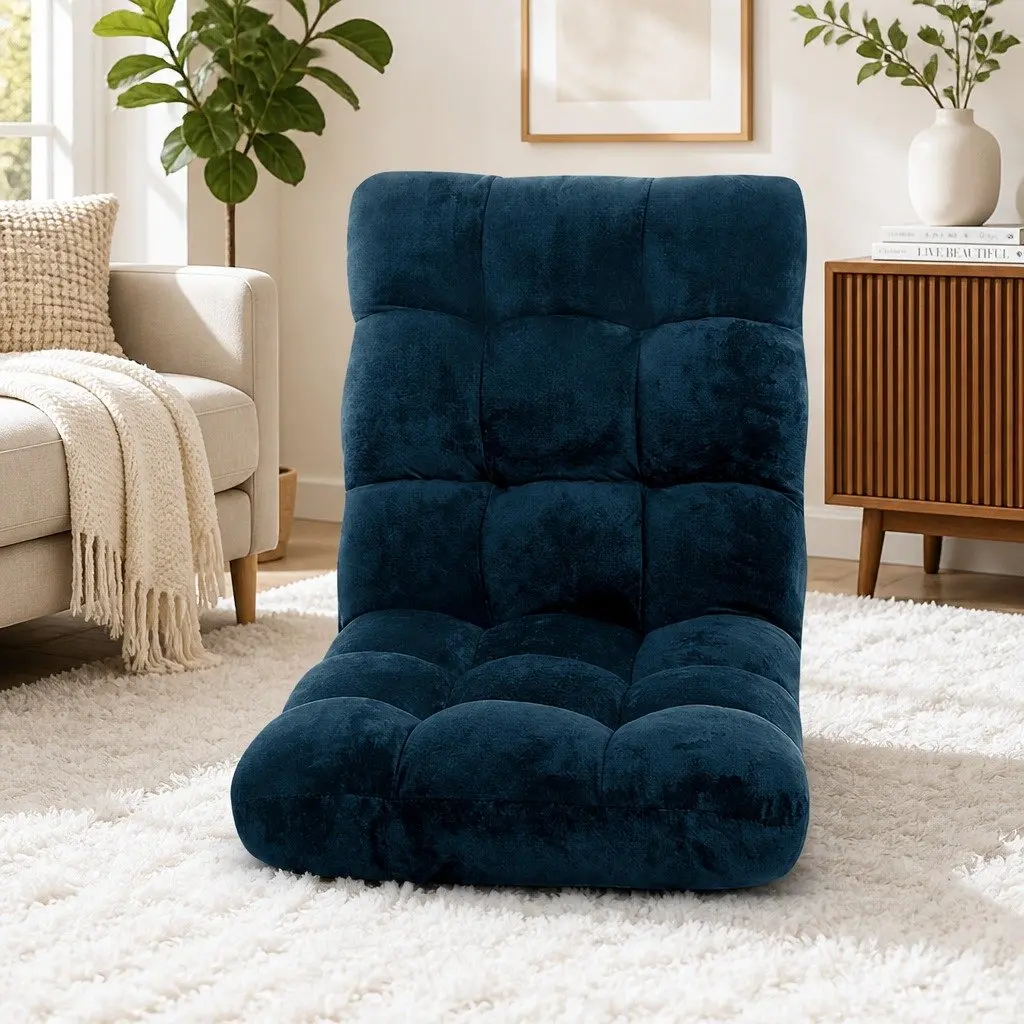 Adjustable Floor Lounge Sofa Chair Navy 14 Positions Recliner Bed