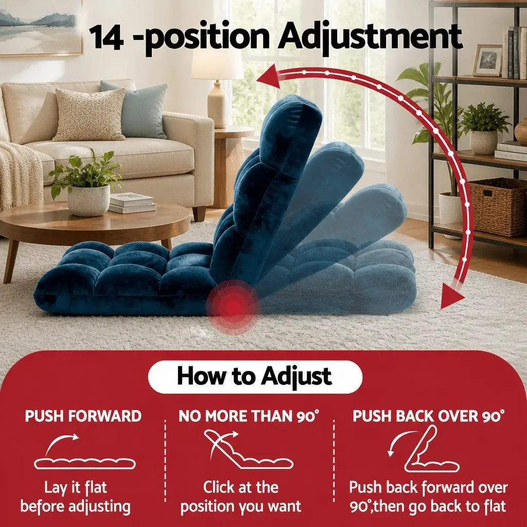 Adjustable Floor Lounge Sofa Chair Navy 14 Positions Recliner Bed
