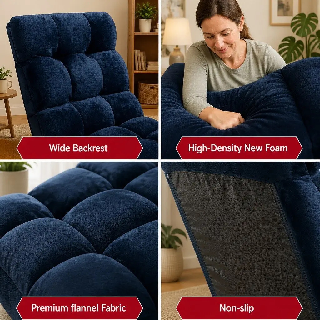 Adjustable Floor Lounge Sofa Chair Navy 14 Positions Recliner Bed