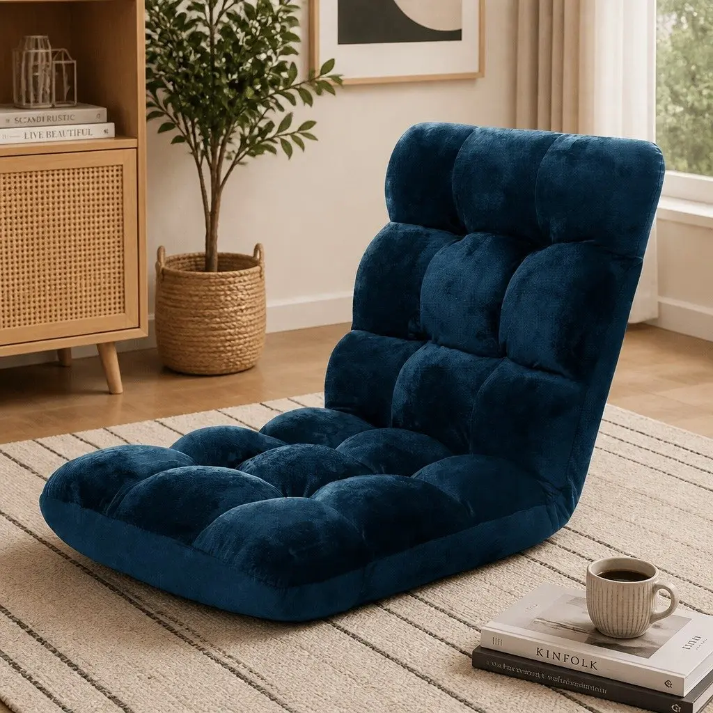 Adjustable Floor Lounge Sofa Chair Navy 14 Positions Recliner Bed