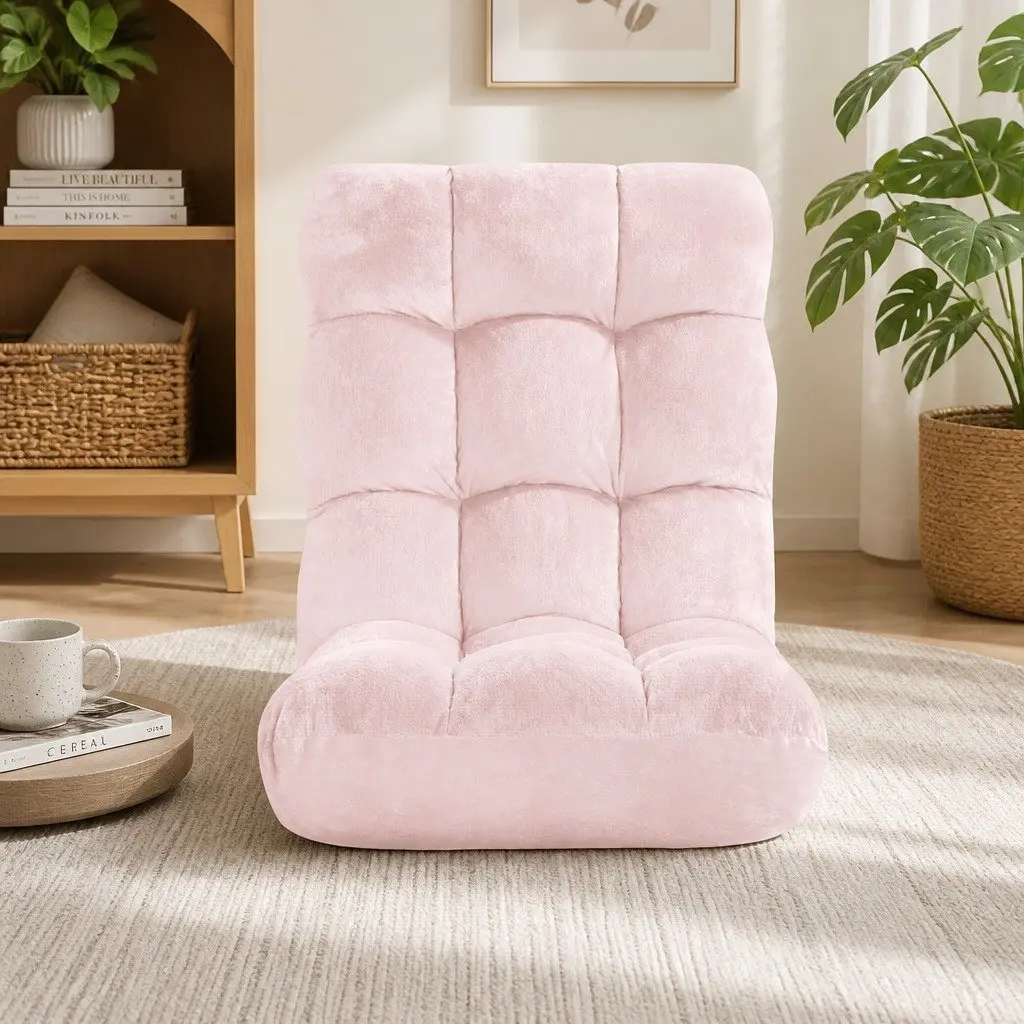 Lounge Sofa Chair Pink Adjustable Recliner 14 Positions Foldable