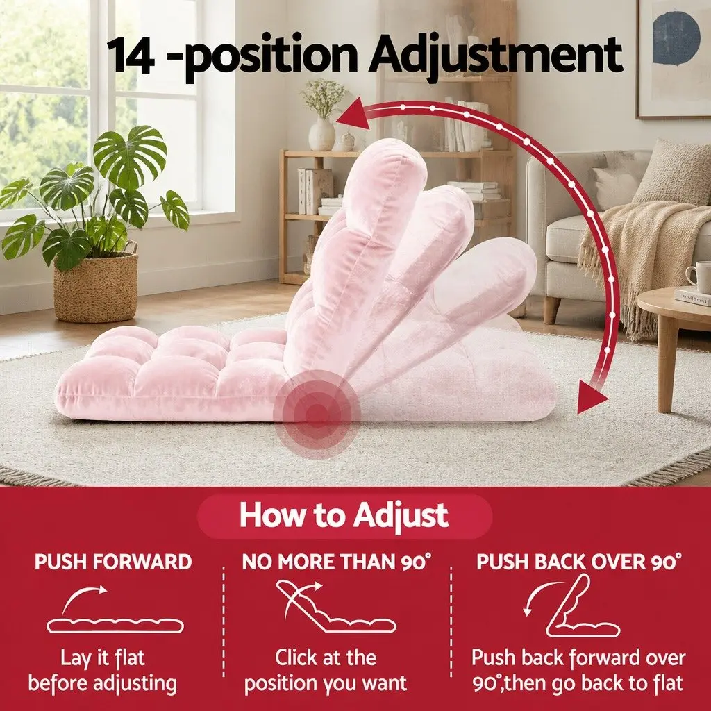 Lounge Sofa Chair Pink Adjustable Recliner 14 Positions Foldable