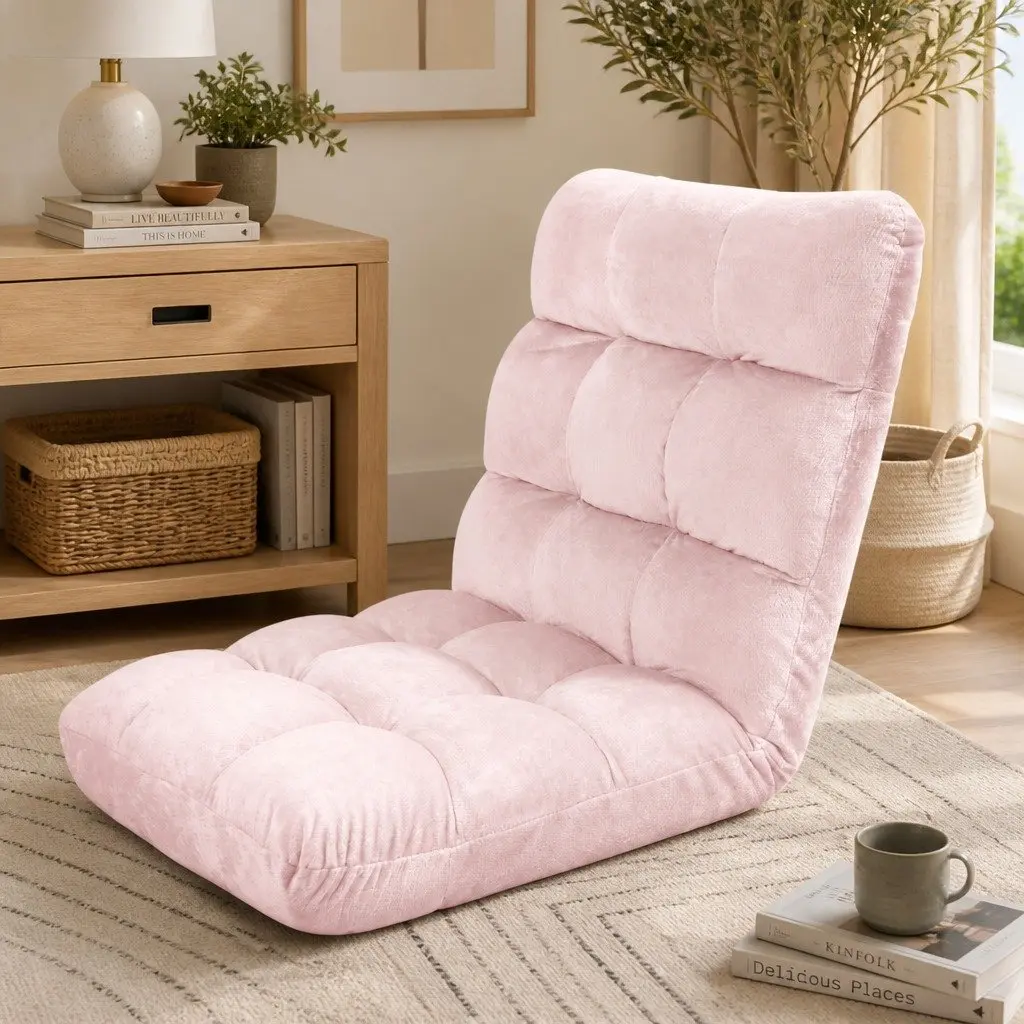 Lounge Sofa Chair Pink Adjustable Recliner 14 Positions Foldable