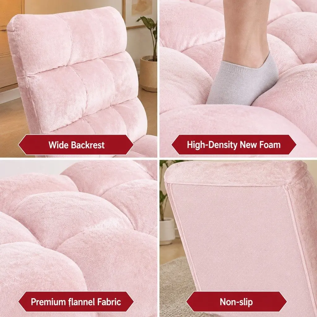 Lounge Sofa Chair Pink Adjustable Recliner 14 Positions Foldable