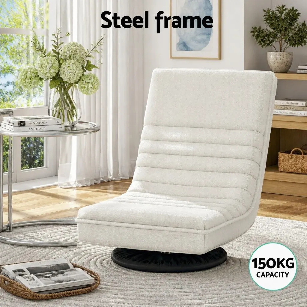 Floor Lounge Chair White 360 Degree Swivel Foldable with C Shaped Side Table Set