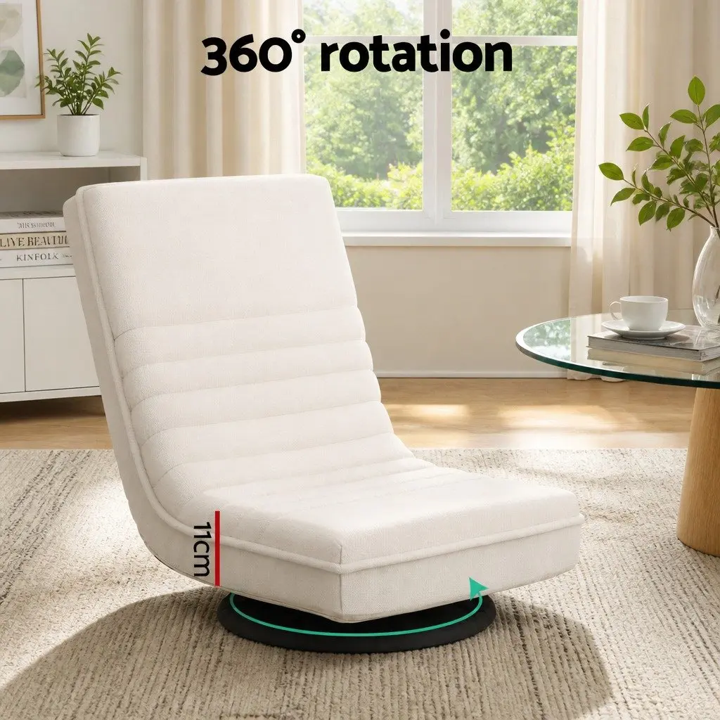 Floor Lounge Chair White 360 Degree Swivel Foldable with C Shaped Side Table Set