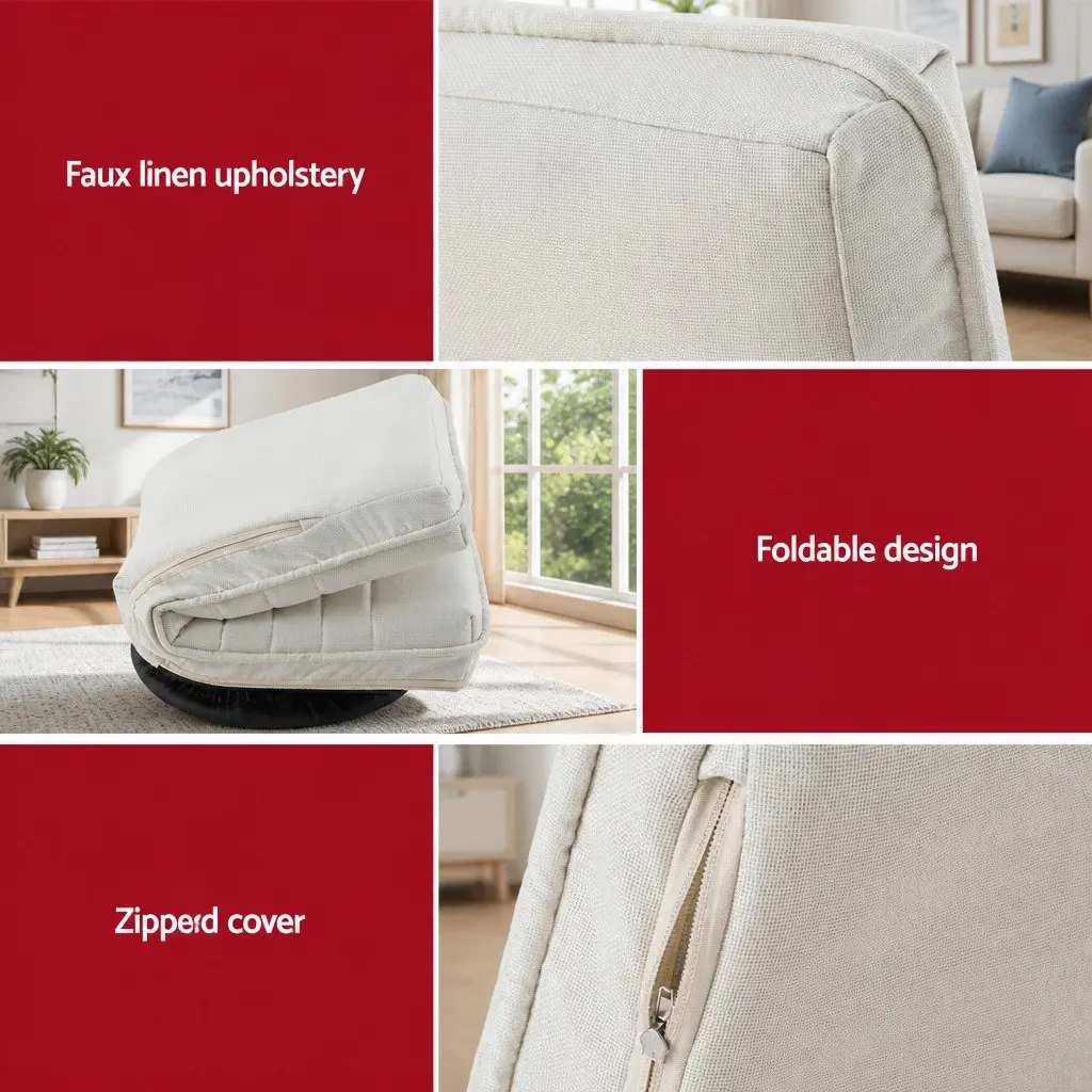 Floor Lounge Chair White 360 Degree Swivel Foldable with C Shaped Side Table Set
